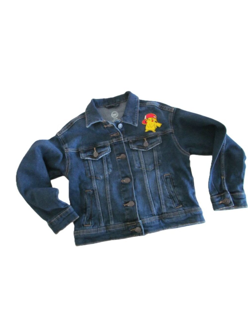 Wonder Nation Girls Blue Denim Jacket M 7-8 Button Up Cotton Blend Plus Patch